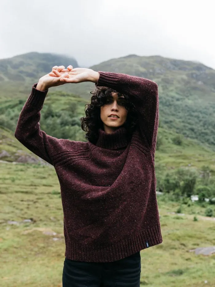 Women Farne Roll Neck Knit Jumper Black Cherry Finisterre Knitwear