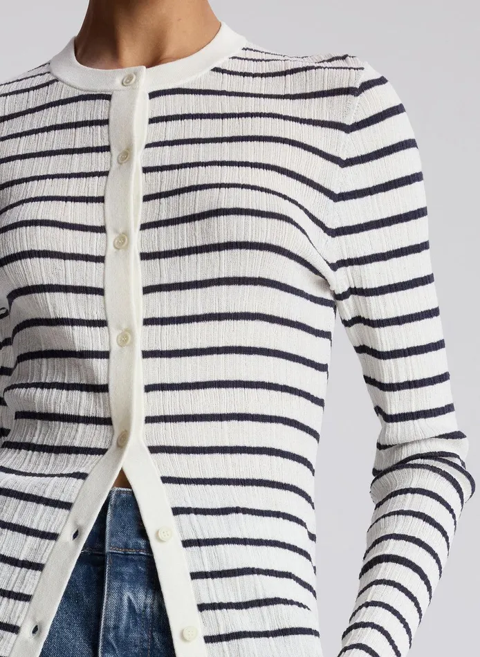 Women Fisher Fine Cotton Cardigan Bright Whitenavy ALC Sweaters