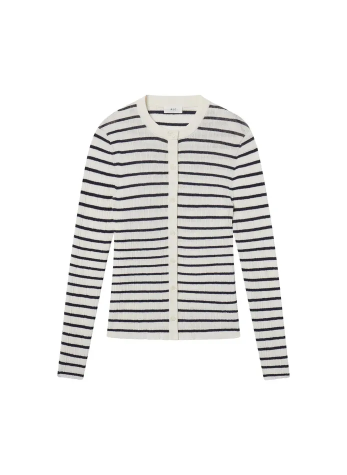 Women Fisher Fine Cotton Cardigan Bright Whitenavy ALC Sweaters