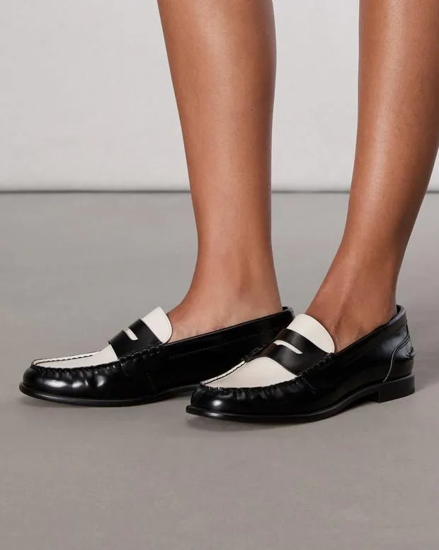 Women Flats Rag and Bone Carter Leather Loafer Blackwhite