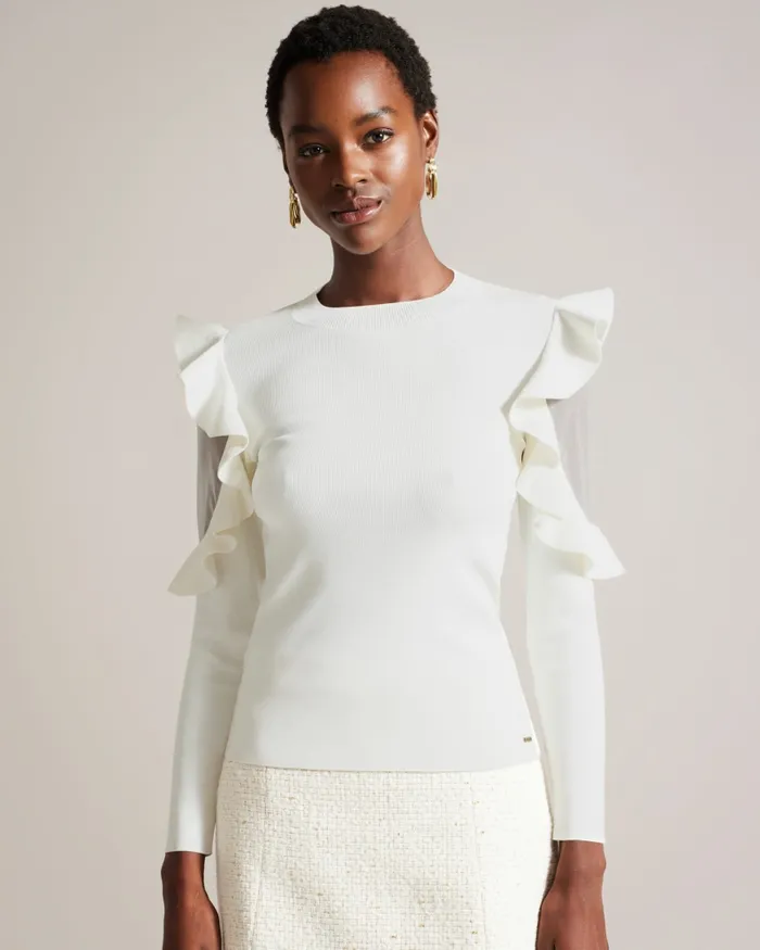 Women FLORAAS 8211 Fitted Knit Top With Sheer Shoulders White Ted Baker Tops and Blouses Women FLORAAS 8211 Fitted Knit Top With Sheer Shoulders White Ted Baker Tops and Blouses