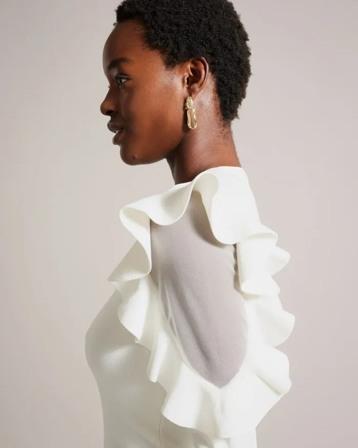 Women FLORAAS 8211 Fitted Knit Top With Sheer Shoulders White Ted Baker Tops and Blouses Women FLORAAS 8211 Fitted Knit Top With Sheer Shoulders White Ted Baker Tops and Blouses