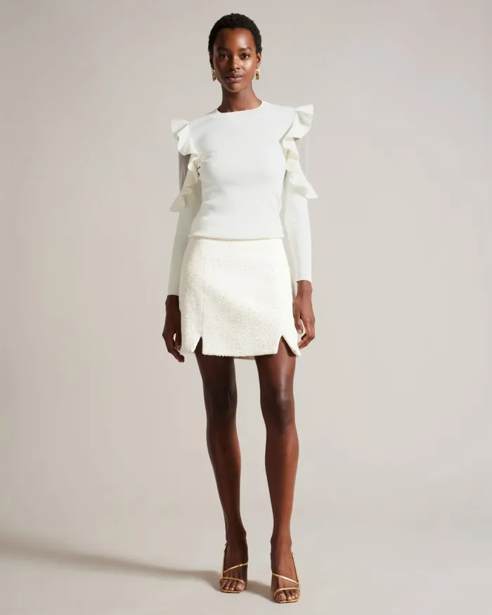 Women FLORAAS 8211 Fitted Knit Top With Sheer Shoulders White Ted Baker Tops and Blouses Women FLORAAS 8211 Fitted Knit Top With Sheer Shoulders White Ted Baker Tops and Blouses