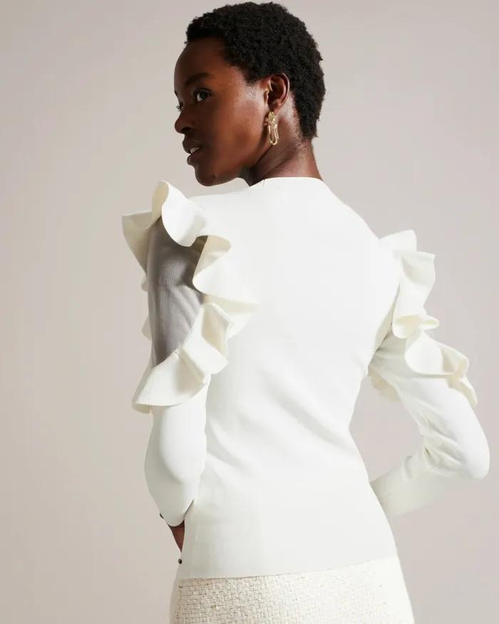 Women FLORAAS 8211 Fitted Knit Top With Sheer Shoulders White Ted Baker Tops and Blouses Women FLORAAS 8211 Fitted Knit Top With Sheer Shoulders White Ted Baker Tops and Blouses