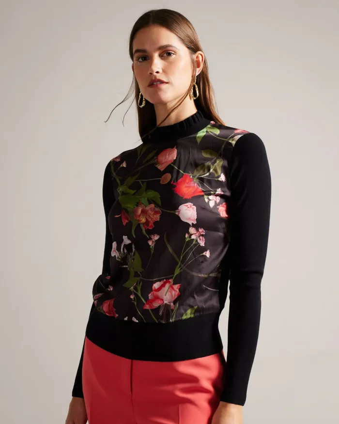 Women FRASIEE 8211 Woven Front Sweater Black Ted Baker Jumpers and Cardigans Women FRASIEE 8211 Woven Front Sweater Black Ted Baker Jumpers and Cardigans
