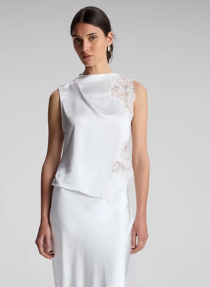Women Gracie Satin And Lace Sleeveless Top Whisper White ALC Tops