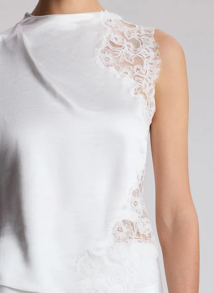 Women Gracie Satin And Lace Sleeveless Top Whisper White ALC Tops