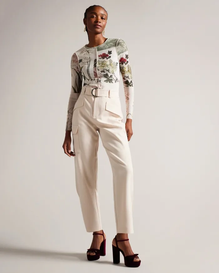 Women GRACIEH 8211 High Waist Tapered Cargo Trousers With Belt Nude Ted Baker Trousers and Shorts