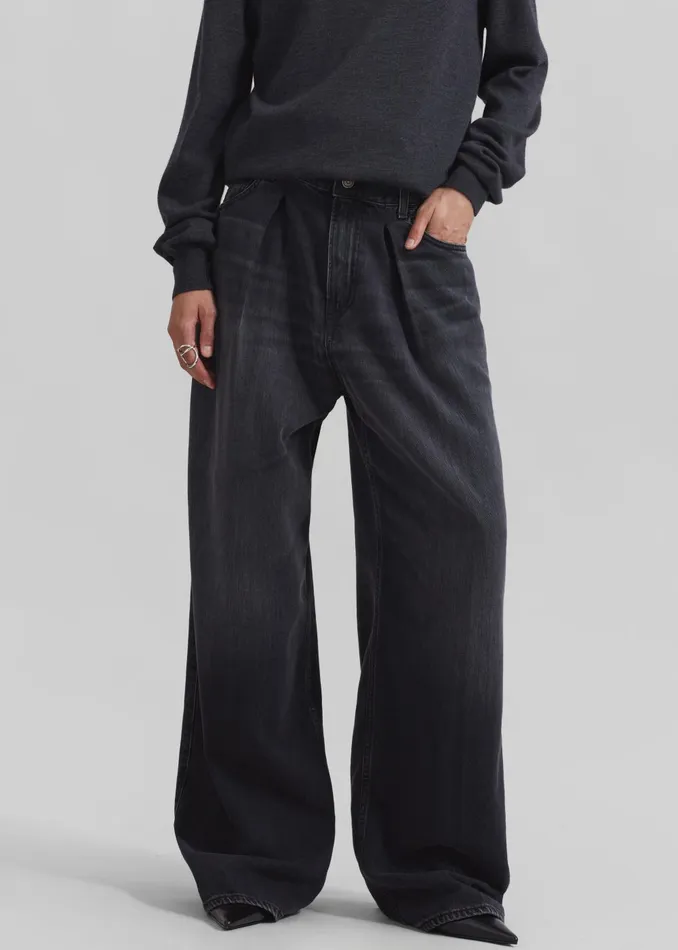 Women Haikure Candy Pleated Wide Leg Jeans 8211 Black Tencel The Frankie Shop Bottoms