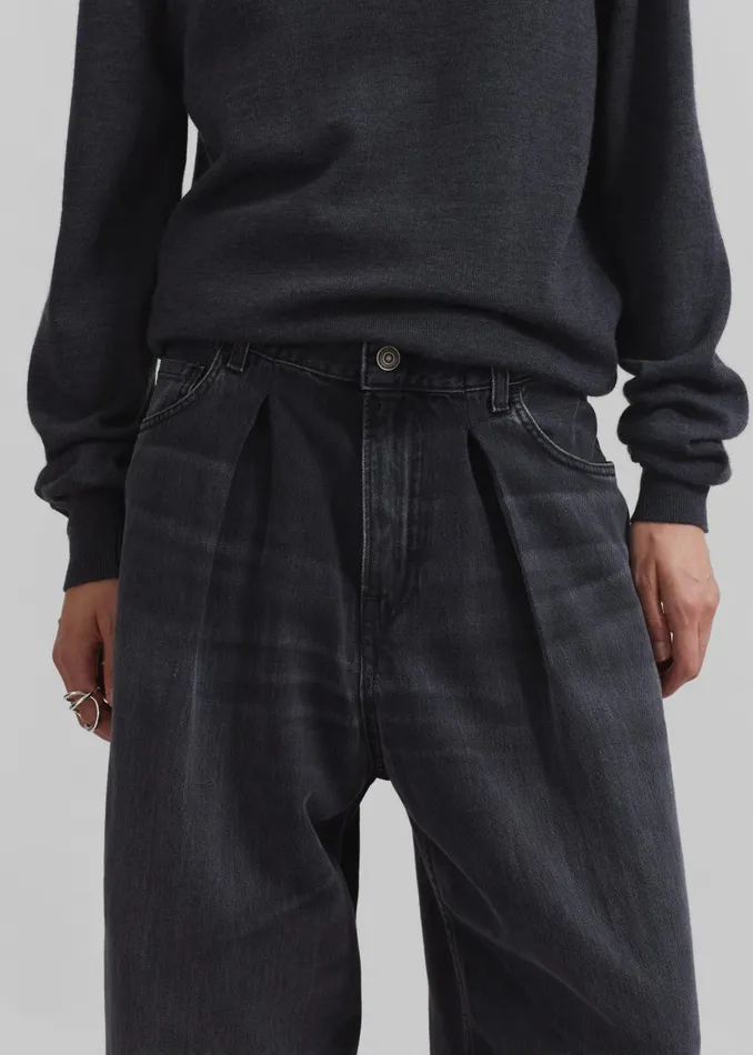 Women Haikure Candy Pleated Wide Leg Jeans 8211 Black Tencel The Frankie Shop Bottoms