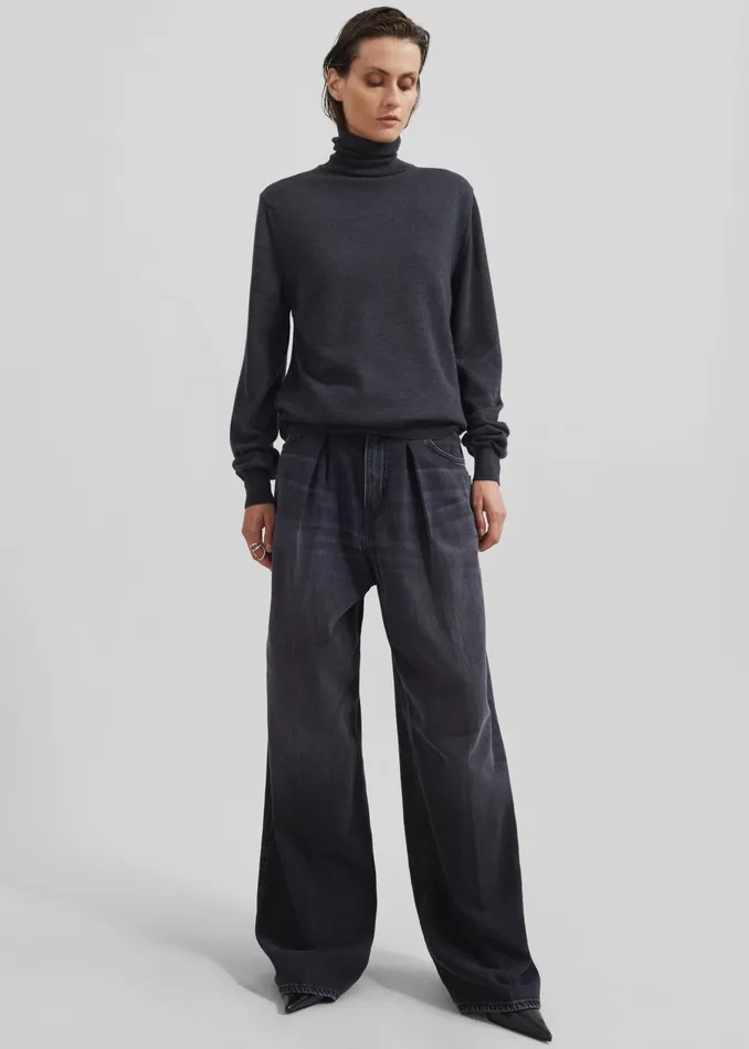 Women Haikure Candy Pleated Wide Leg Jeans 8211 Black Tencel The Frankie Shop Bottoms
