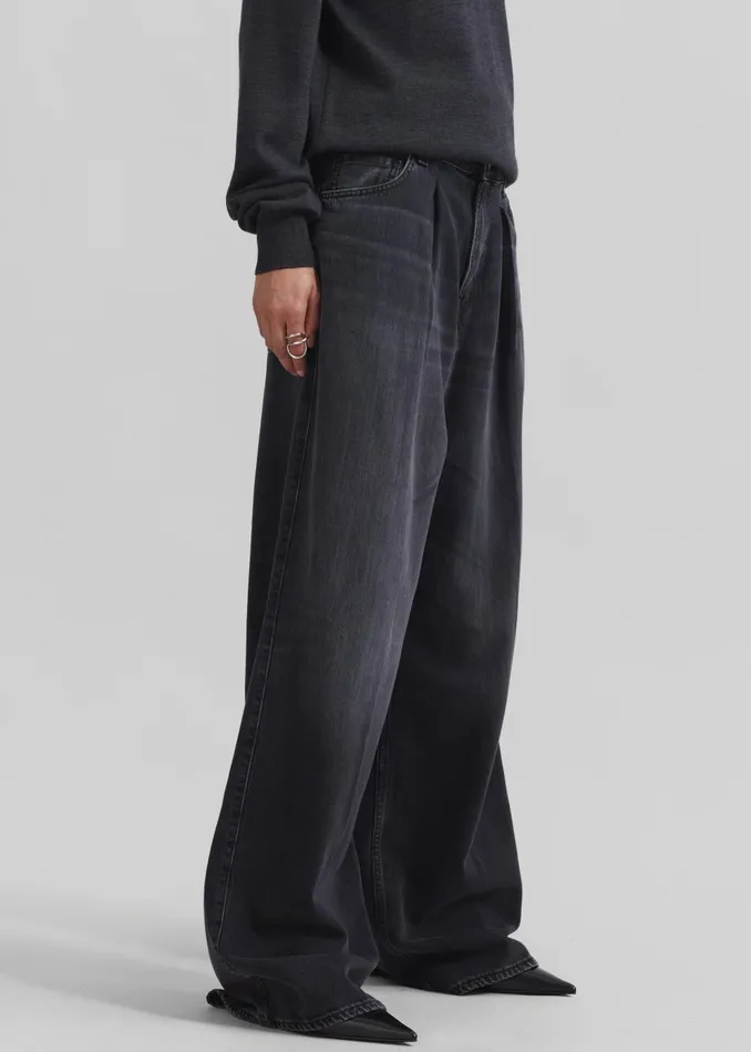 Women Haikure Candy Pleated Wide Leg Jeans 8211 Black Tencel The Frankie Shop Bottoms