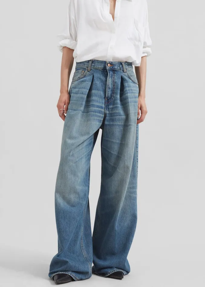 Women Haikure Candy Pleated Wide Leg Jeans 8211 Blue Tencel The Frankie Shop Bottoms