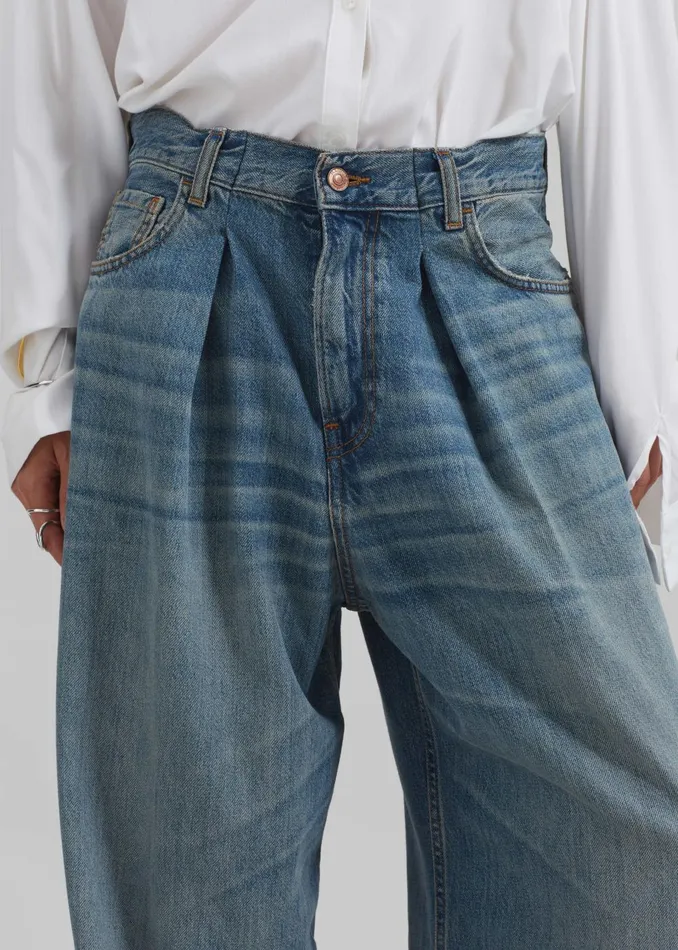Women Haikure Candy Pleated Wide Leg Jeans 8211 Blue Tencel The Frankie Shop Bottoms