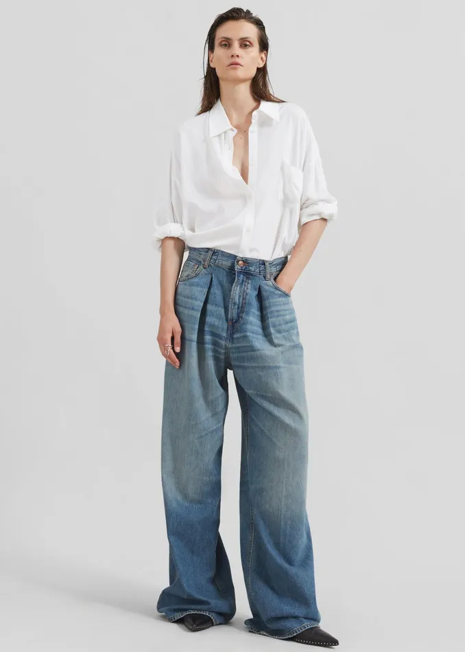 Women Haikure Candy Pleated Wide Leg Jeans 8211 Blue Tencel The Frankie Shop Bottoms