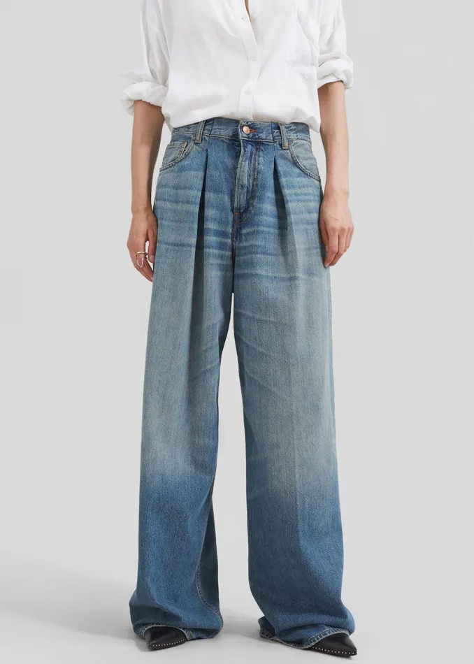 Women Haikure Candy Pleated Wide Leg Jeans 8211 Blue Tencel The Frankie Shop Bottoms
