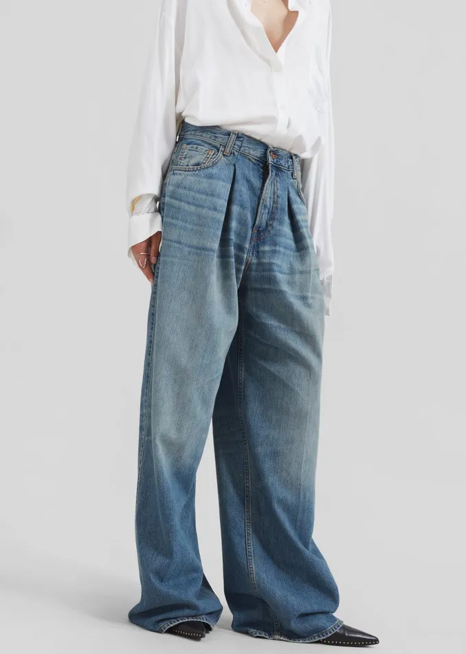 Women Haikure Candy Pleated Wide Leg Jeans 8211 Blue Tencel The Frankie Shop Bottoms