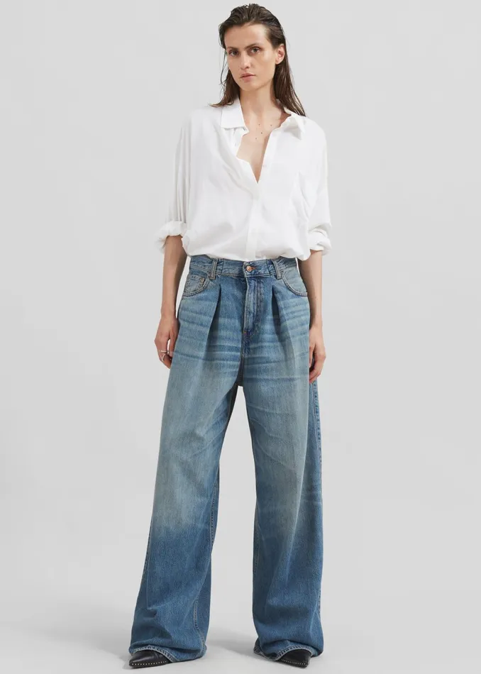 Women Haikure Candy Pleated Wide Leg Jeans 8211 Blue Tencel The Frankie Shop Bottoms