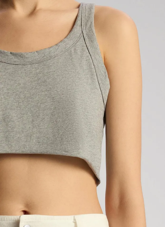 Women Halsey Cropped Cotton Rib Tank Grey Melange ALC Tees and Tanks