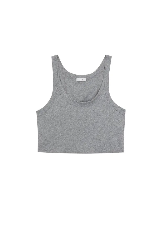 Women Halsey Cropped Cotton Rib Tank Grey Melange ALC Tees and Tanks