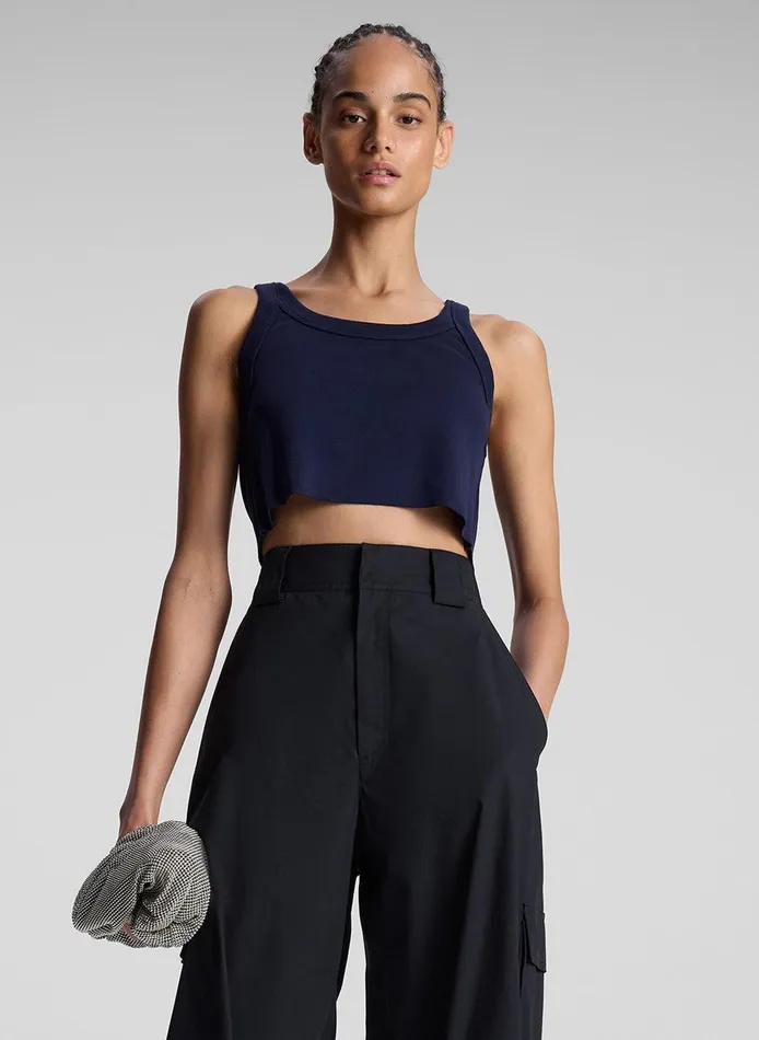Women Halsey Cropped Cotton Rib Tank Maritime Navy ALC Tops