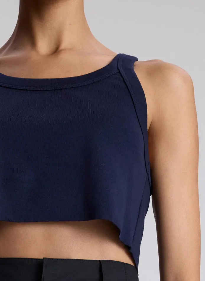 Women Halsey Cropped Cotton Rib Tank Maritime Navy ALC Tops