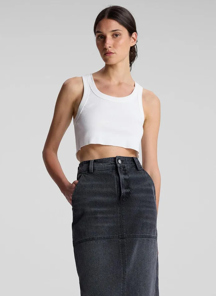 Women Halsey Cropped Cotton Rib Tank White ALC Tops