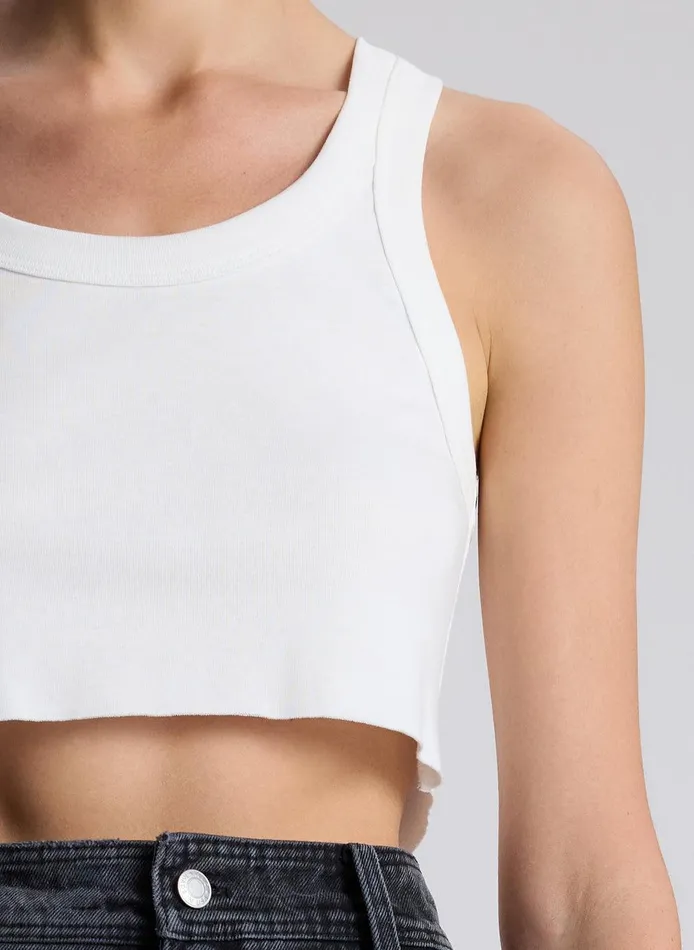 Women Halsey Cropped Cotton Rib Tank White ALC Tops