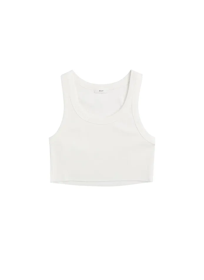 Women Halsey Cropped Cotton Rib Tank White ALC Tops