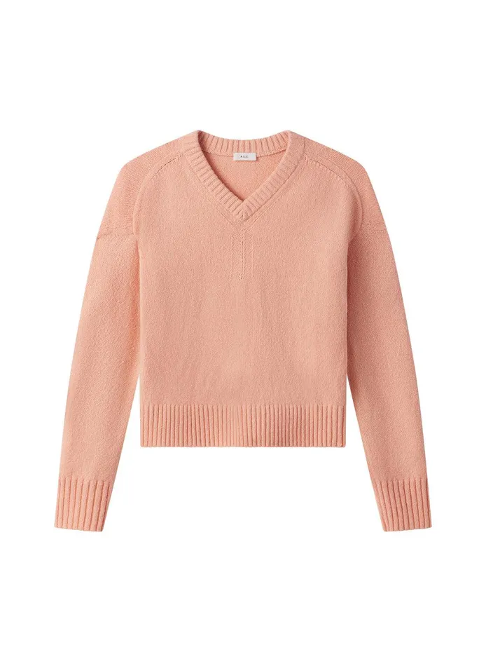 Women Harley Wool Cashmere V Neck Sweater Salmon ALC Sweaters