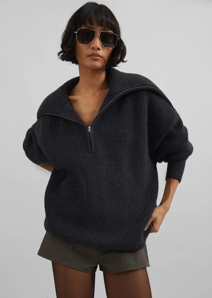 Women Hazel Oversized Wool Jumper 8211 Dark Grey The Frankie Shop Knitwear