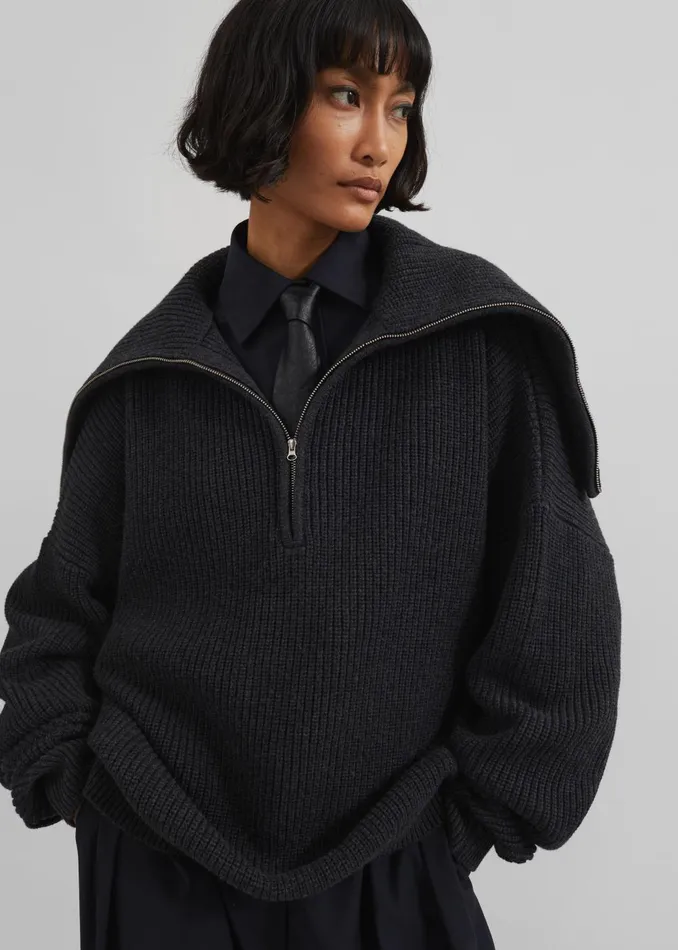 Women Hazel Oversized Wool Jumper 8211 Dark Grey The Frankie Shop Knitwear