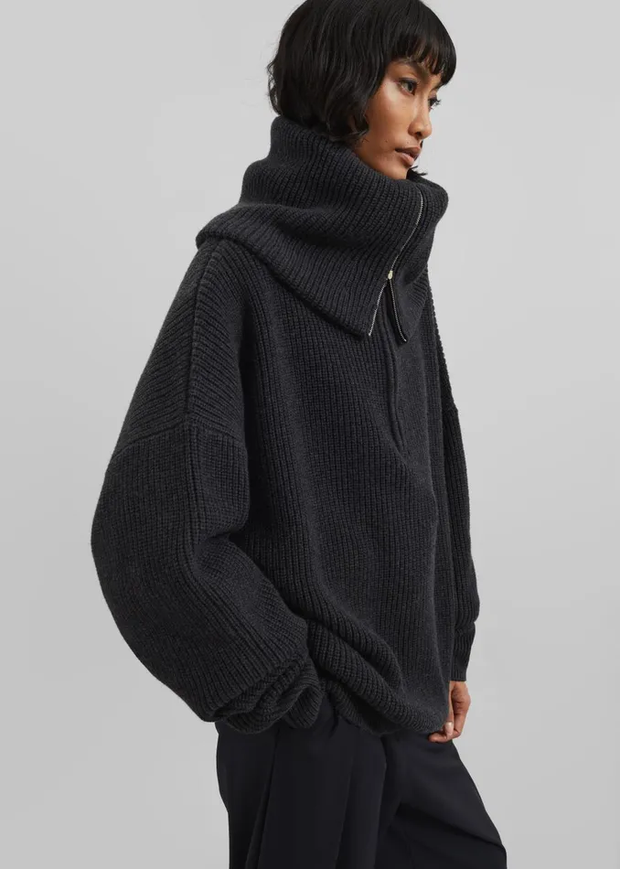 Women Hazel Oversized Wool Jumper 8211 Dark Grey The Frankie Shop Knitwear
