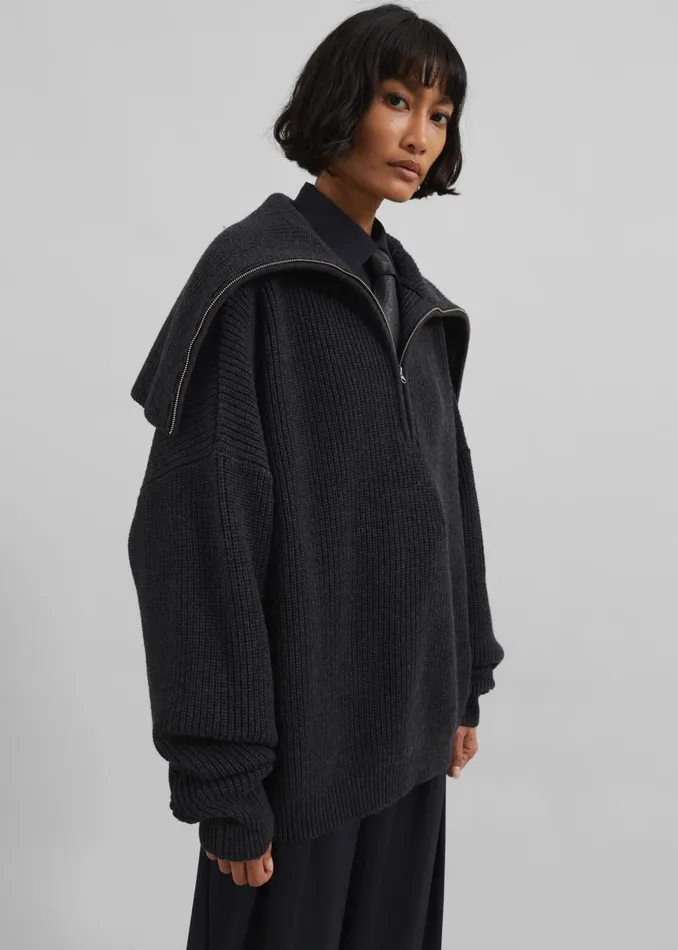 Women Hazel Oversized Wool Jumper 8211 Dark Grey The Frankie Shop Knitwear