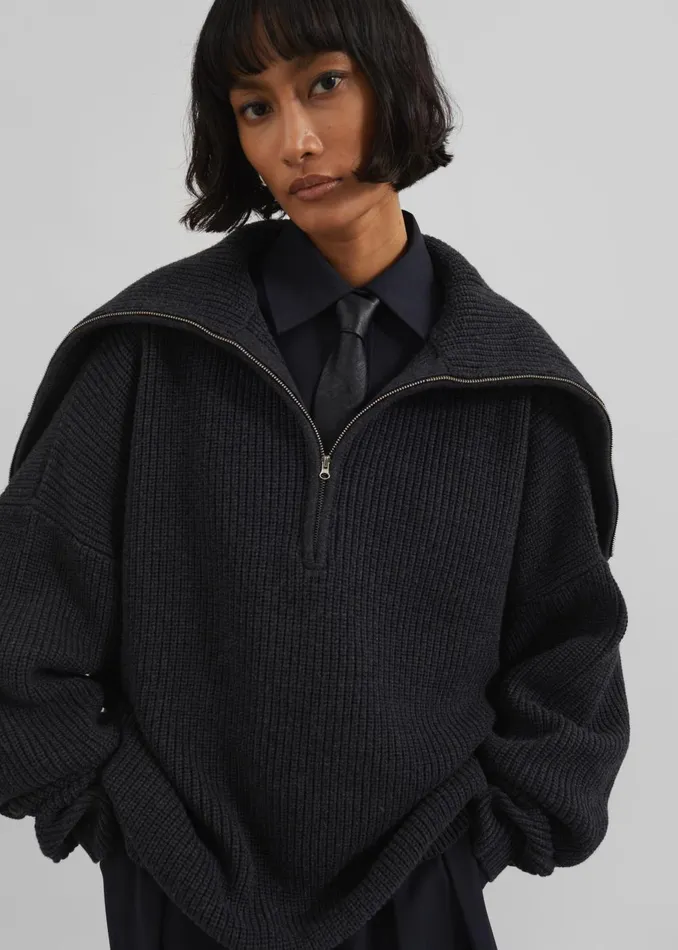 Women Hazel Oversized Wool Jumper 8211 Dark Grey The Frankie Shop Knitwear