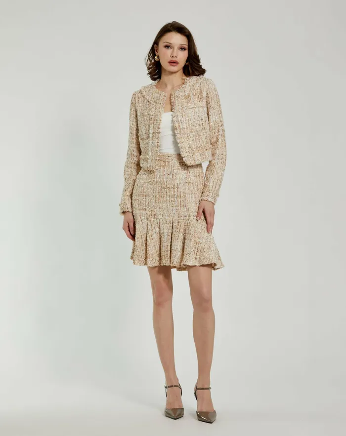 Women High Waist Box Pleat Boucle Mini Skirt Blush Skirts Mac Duggal