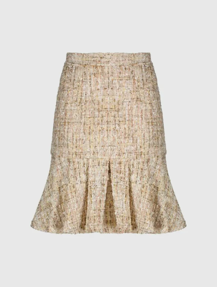 Women High Waist Box Pleat Boucle Mini Skirt Blush Skirts Mac Duggal