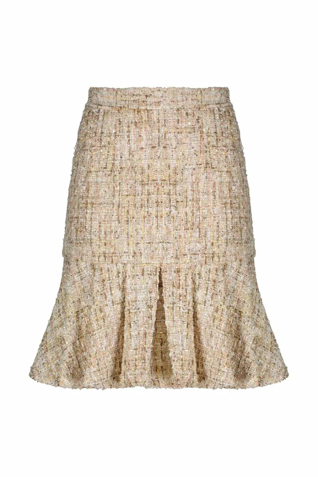 Women High Waist Box Pleat Boucle Mini Skirt Blush Skirts Mac Duggal