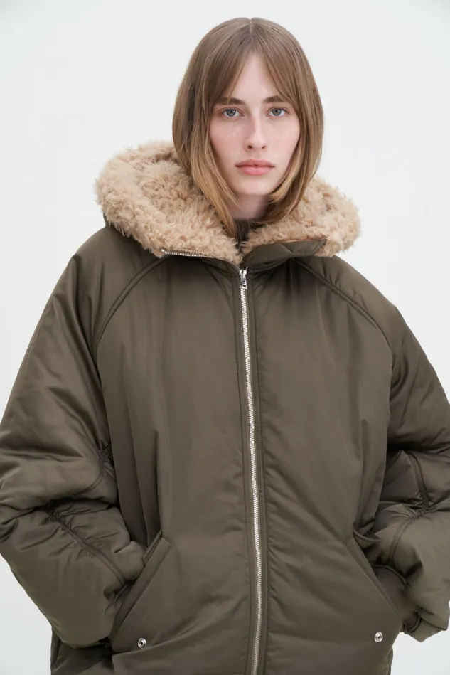 Women Hooded Bomber Jacket Dark Sage Filippa K Outerwear
