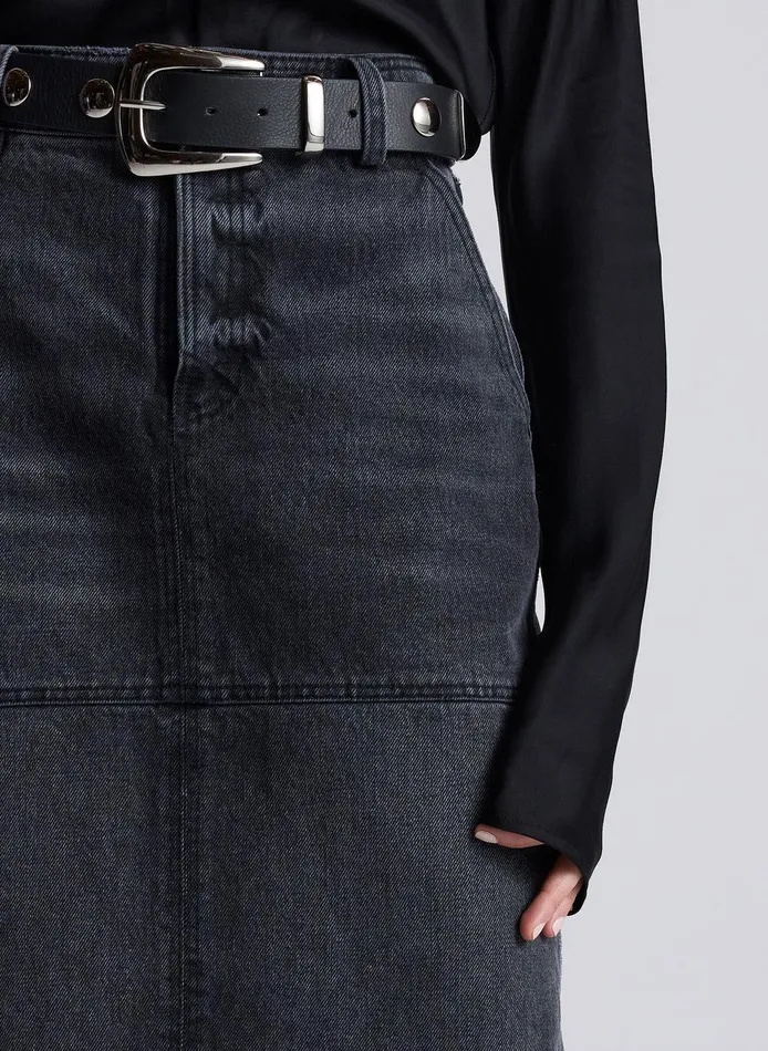 Women Hunter Denim Maxi Skirt Washed Black ALC Bottoms