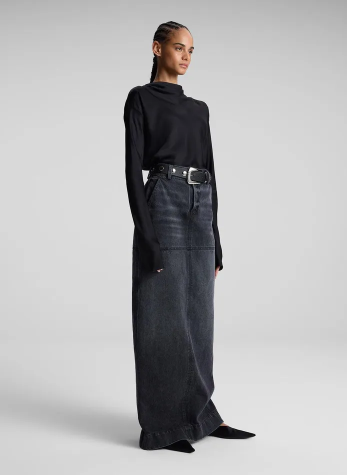 Women Hunter Denim Maxi Skirt Washed Black ALC Bottoms