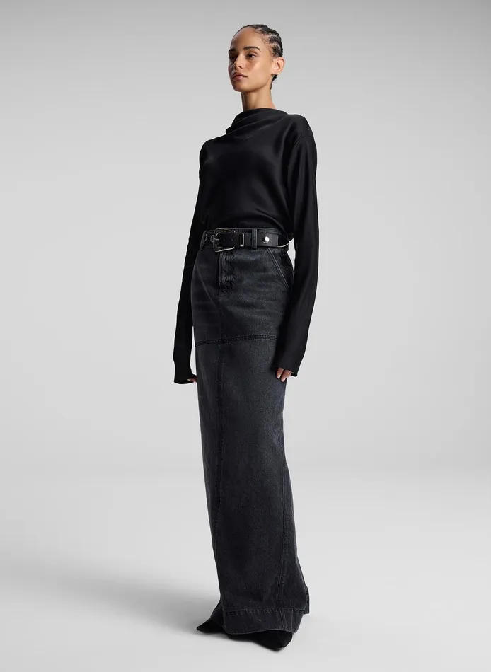 Women Hunter Denim Maxi Skirt Washed Black ALC Bottoms
