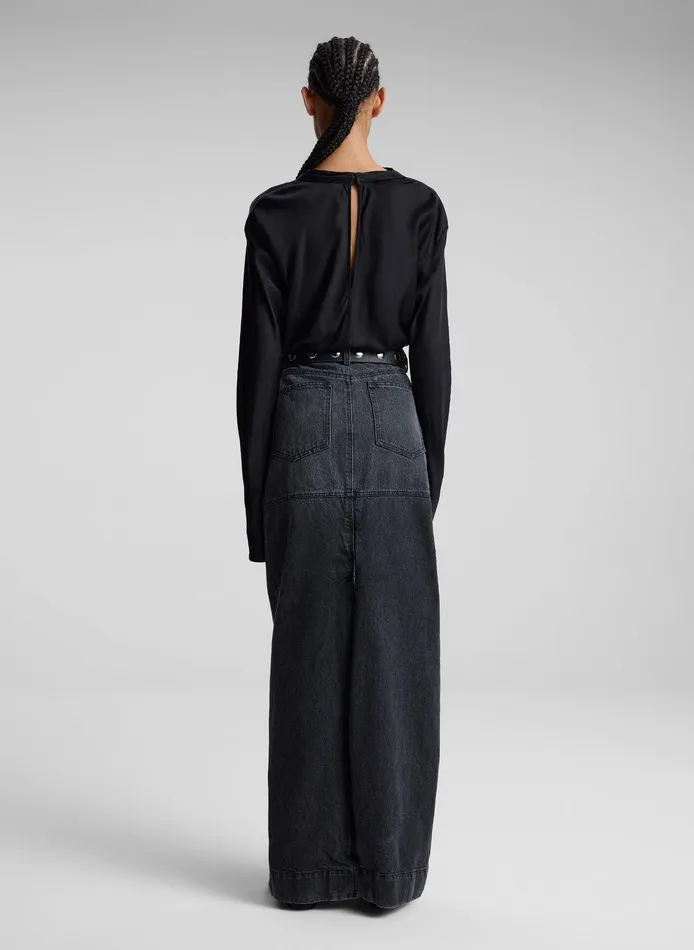 Women Hunter Denim Maxi Skirt Washed Black ALC Bottoms