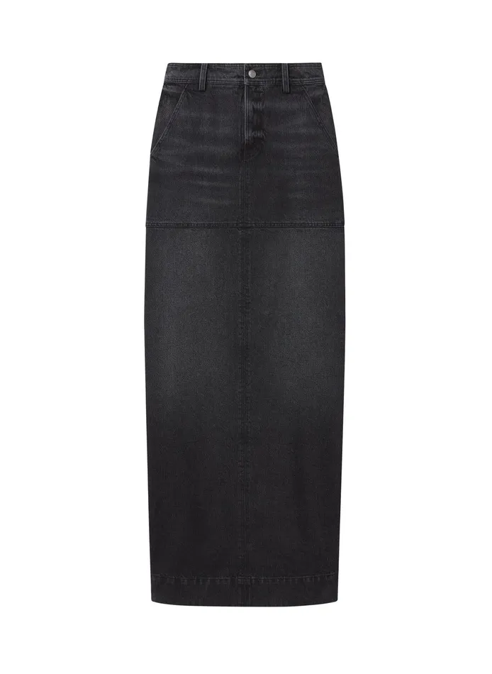 Women Hunter Denim Maxi Skirt Washed Black ALC Bottoms
