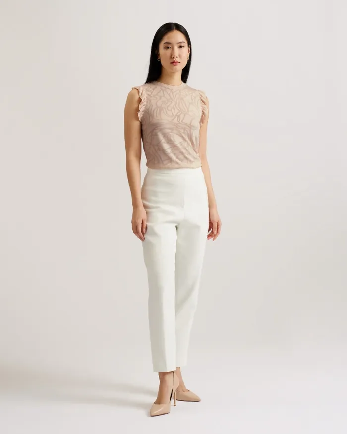 Women IILAA 8211 Frill Sleeve Burnout Pattern Top Light Pink Ted Baker Tops and Blouses