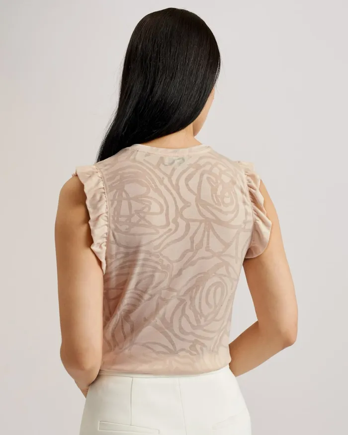 Women IILAA 8211 Frill Sleeve Burnout Pattern Top Light Pink Ted Baker Tops and Blouses