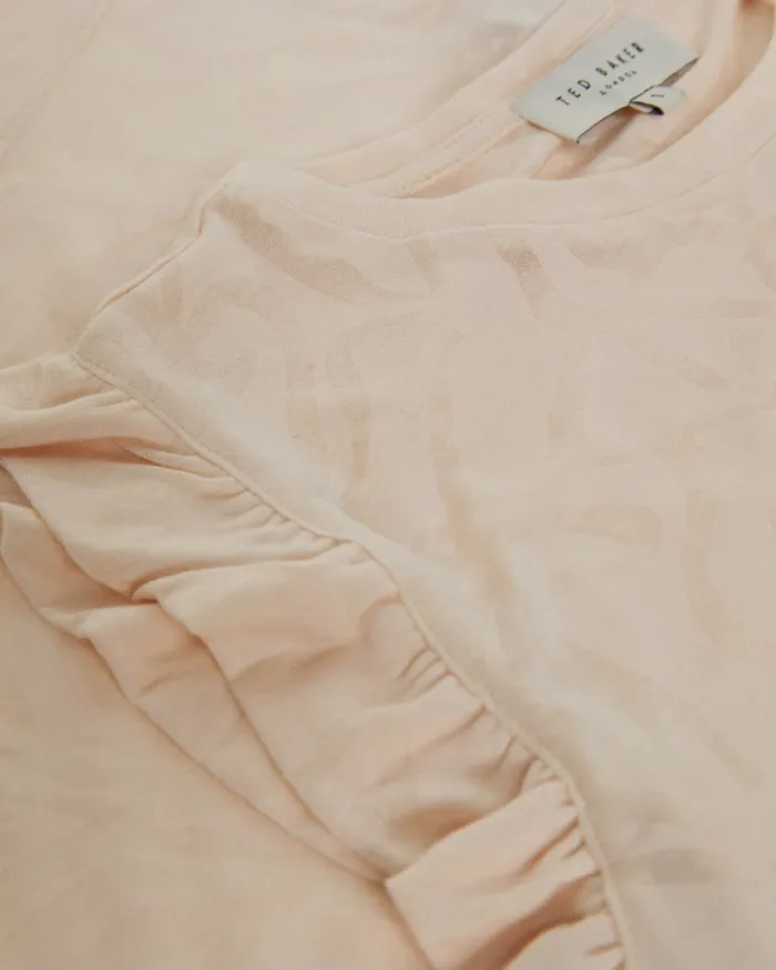 Women IILAA 8211 Frill Sleeve Burnout Pattern Top Light Pink Ted Baker Tops and Blouses