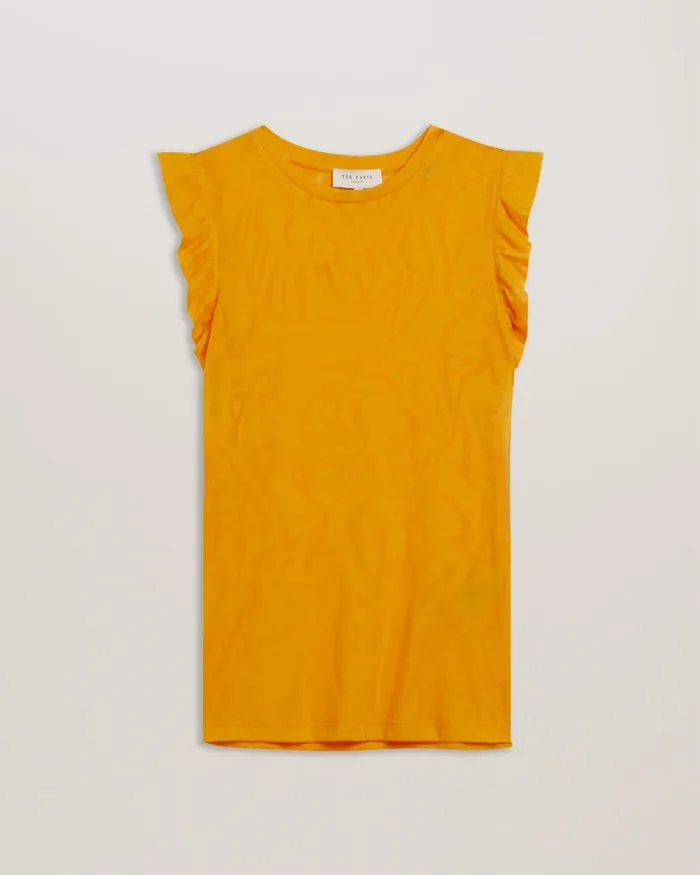 Women IILAA 8211 Frill Sleeve Burnout Pattern Top Orange Ted Baker Tops and Blouses