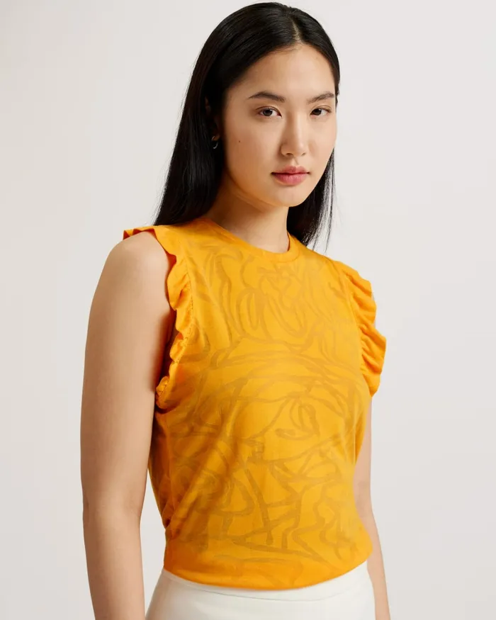 Women IILAA 8211 Frill Sleeve Burnout Pattern Top Orange Ted Baker Tops and Blouses Women IILAA 8211 Frill Sleeve Burnout Pattern Top Orange Ted Baker Tops and Blouses