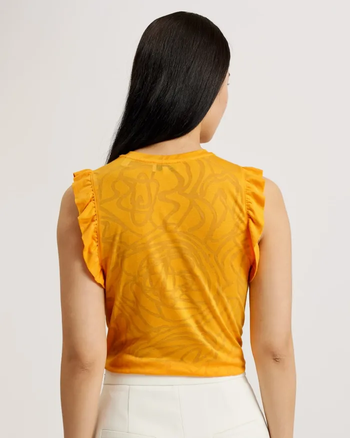 Women IILAA 8211 Frill Sleeve Burnout Pattern Top Orange Ted Baker Tops and Blouses Women IILAA 8211 Frill Sleeve Burnout Pattern Top Orange Ted Baker Tops and Blouses